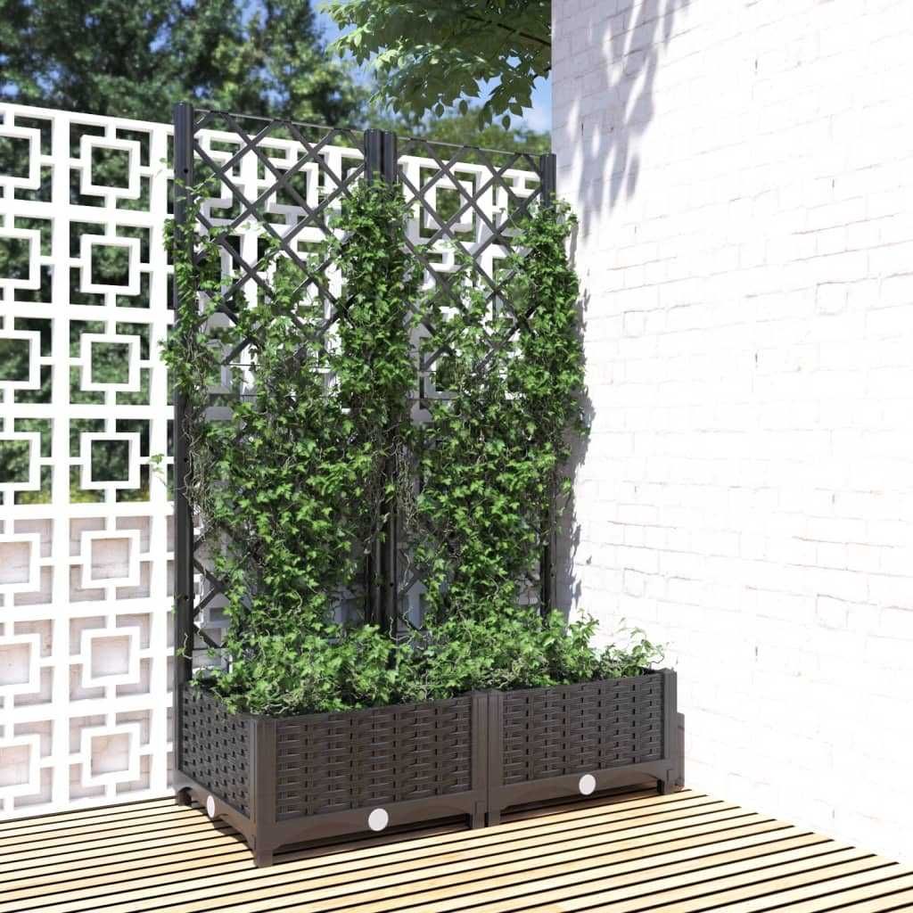Donica ogrodowa z kratką czarna 80x40x121,5 cm technorattan pergola