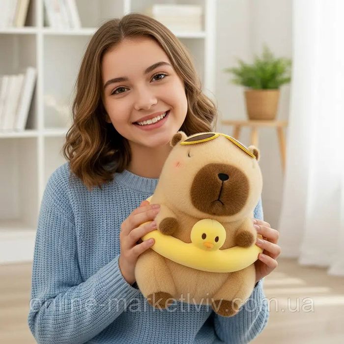 Плюшева Капібара 33см, М'яка іграшка Капібара в окулярах з качкою