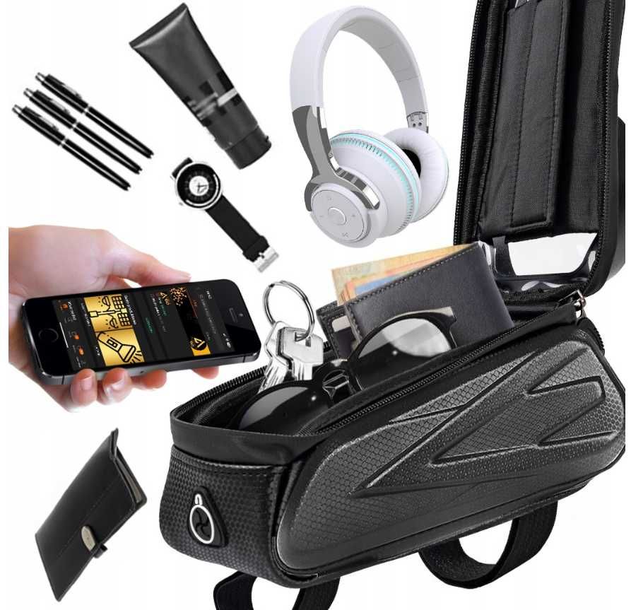 Sakwa rowerowa z miejscem na telefon – dotykowy case + torba