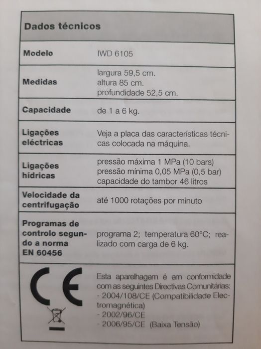 Máquina de lavar roupa Indesit para peças