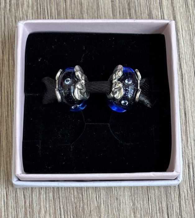 Pandora charmsy z niebieskiego szkła murano Myszka Mickey i Minnie