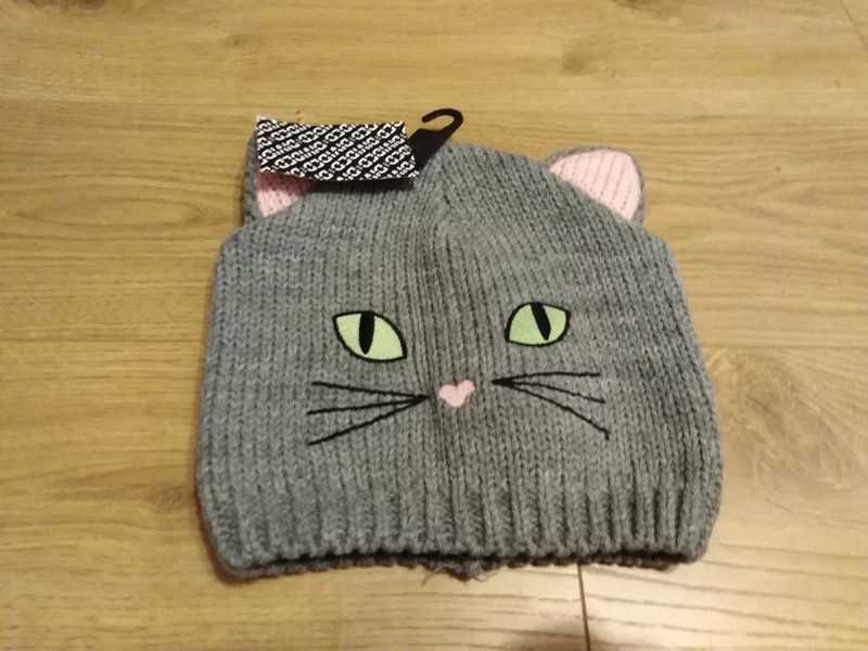 NOWA ciepła czapka - kot, One size