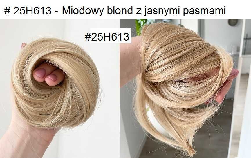 DOCZEPIANY KOK NA GUMCE włosy doczepiane popielaty lub miodowy blond