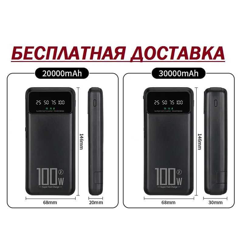 ПОВЕРБАНК PD 22.5W QC 10000 MAH МАЧ очень быстрая зарядка 2 фонарика