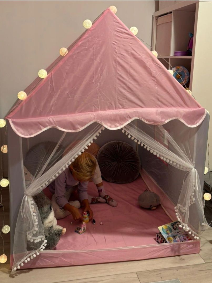 Namiot Domek Dla Dzieci Zamek Pałac Do Pokoju Ogrodu Domu + Lampki LED