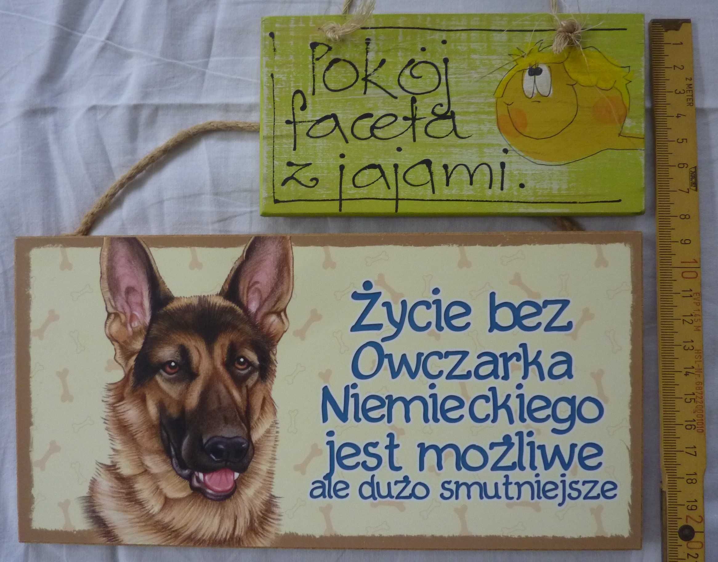 Komplet tabliczek dekoracyjnych o psie i pokoju dla faceta