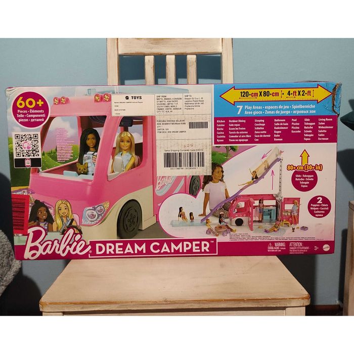 Lalka Barbie przyczepa z gigantyczną zjeżdżalnią Kamper Marzeń + akc.