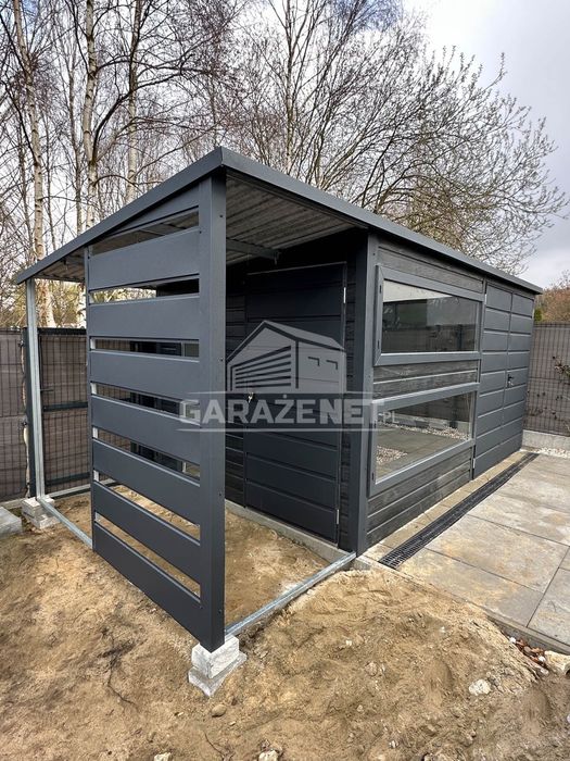 DOMEK OGRODOWY SCHOWEK 4X2,5 M + Wiata 1,2 X 2,5 M 3X Okno GB413