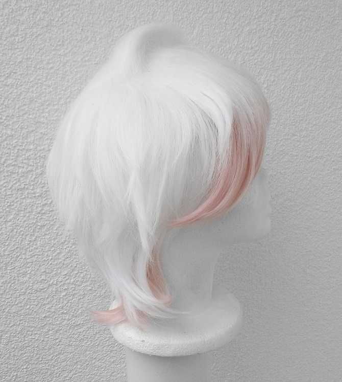 Nagito Danganronpa biała krótka męska peruka z grzywką cosplay wig