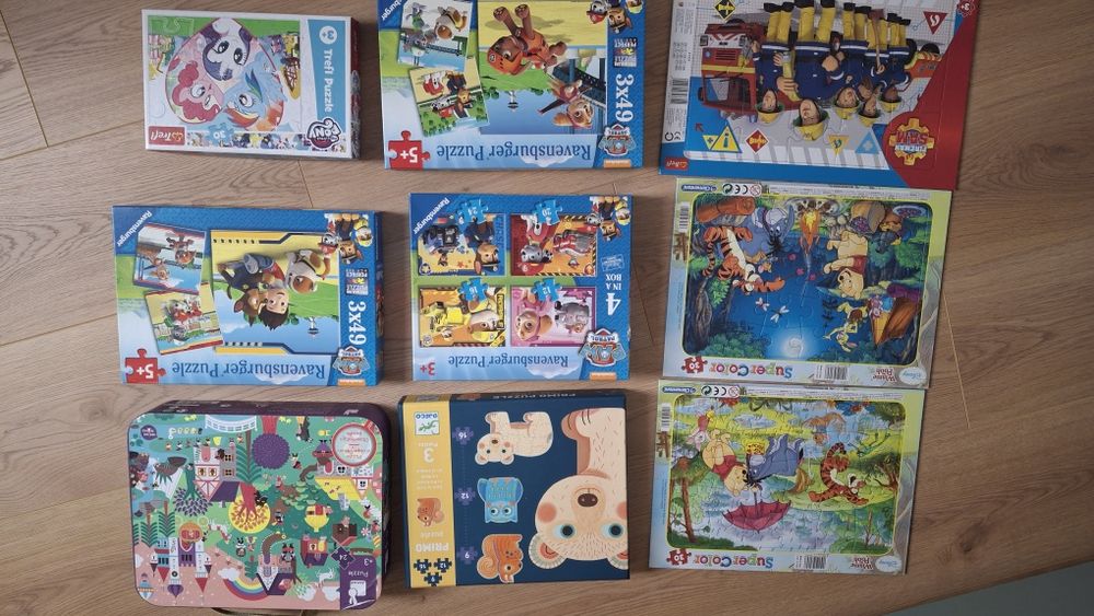 Puzzle zestaw (Janod, djeco, Kubuś Puchatek, Psi patrol, Strażak Sam