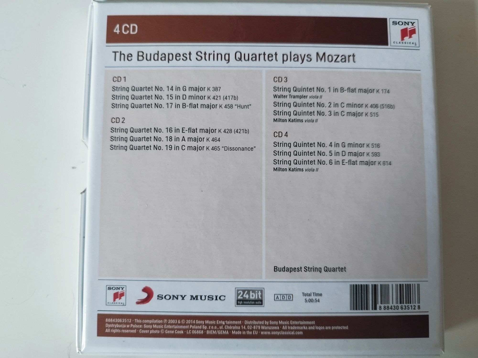 4CD BOX MOZART -The Budapest String Quartet