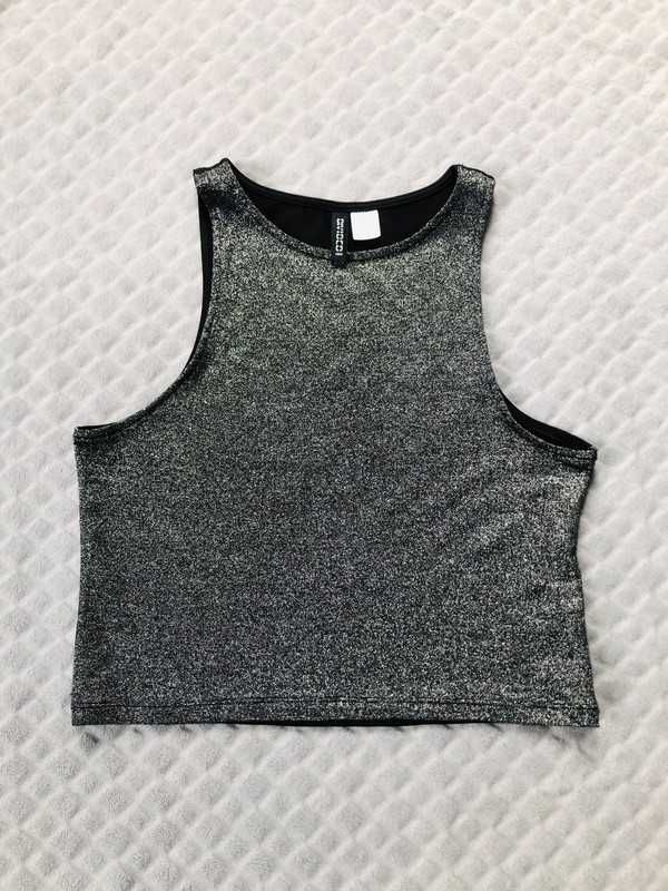 Srebno czarny krótki crop top H&M