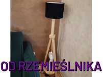 Lampa Podłogowa Stojąca Trójnóg, drewniana, do salonu