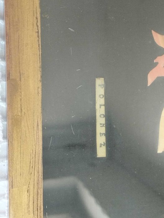 Obrazek w technice intarsji temat tańce Polonez Zofii Stryjeńskiej