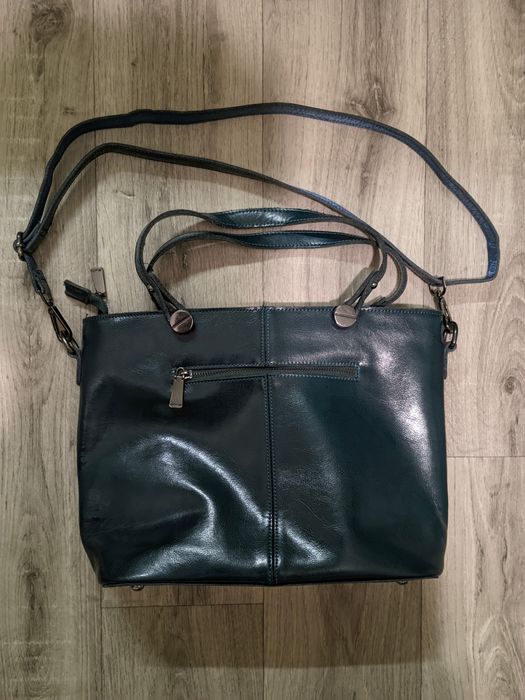 Сумка з натуральної шкіри, містка, темно-синя