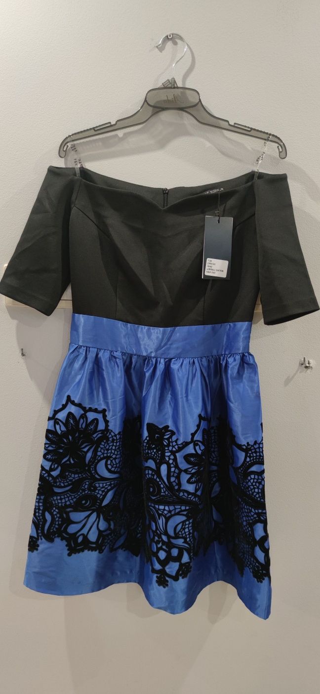 kobaltowa chabrowa czarna elegancka sukienka wesele M 38