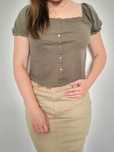 Khaki zielony crop top rękawki krótki XS S M 38 L 40 American Eagle