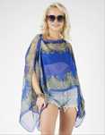Nowe ponczo niebieskie poncho narzutka niebieska  plażowa paisley