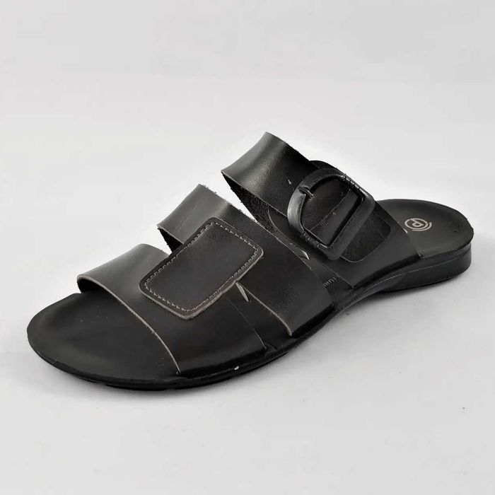 Мужские Шлёпанцы Тапочки Сланцы Чёрные Кожаные