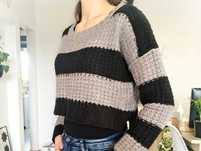 Czarny szary krótki sweter w paski oversize crop top L