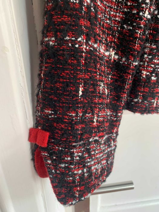 Casaco Tweed Mac Scott, 46, preto vermelho, cintado, botões vermelhos