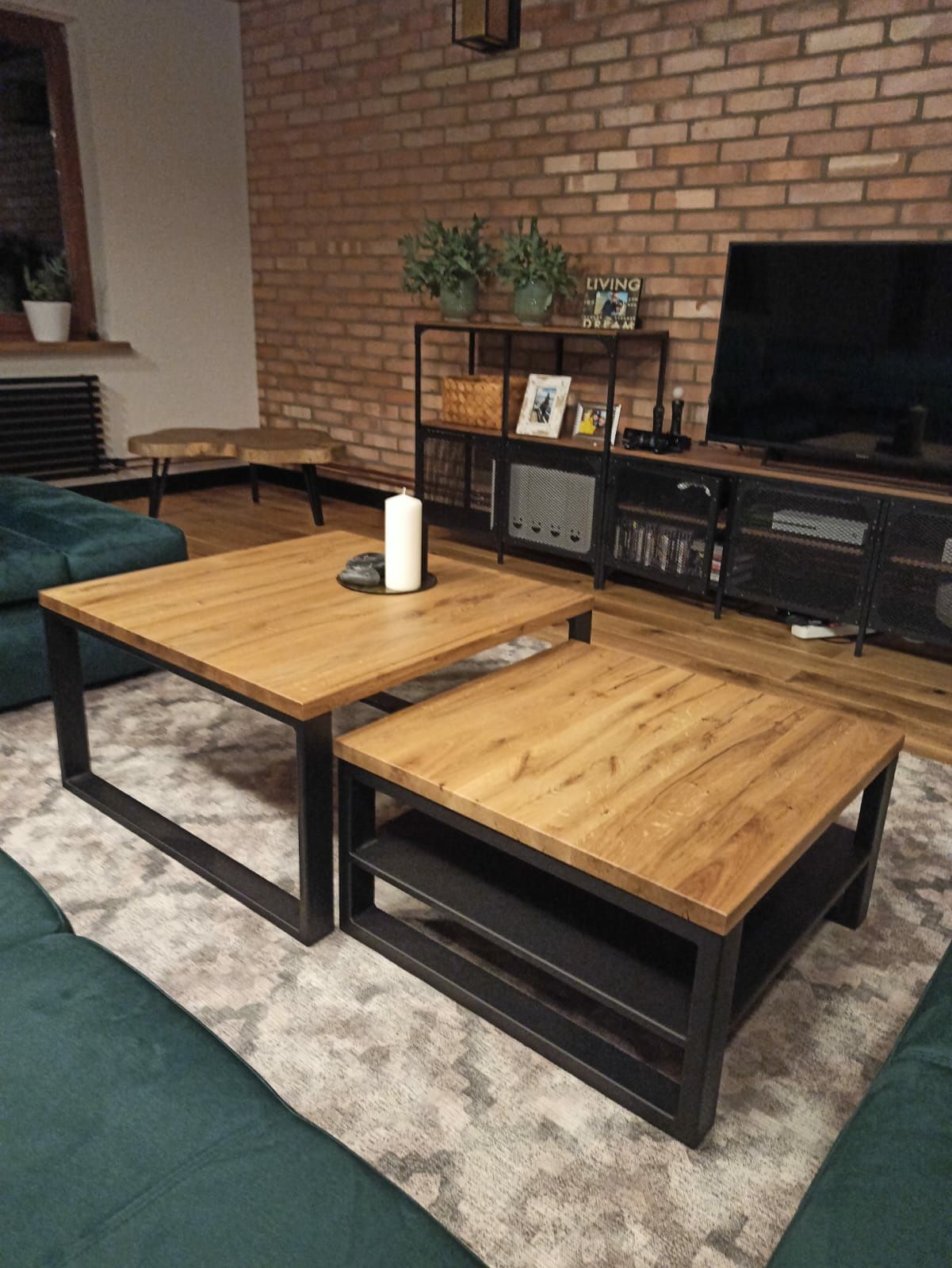 Stoliki kawowe z półką dębowe loftowe nowoczesne stół do salonu stolik