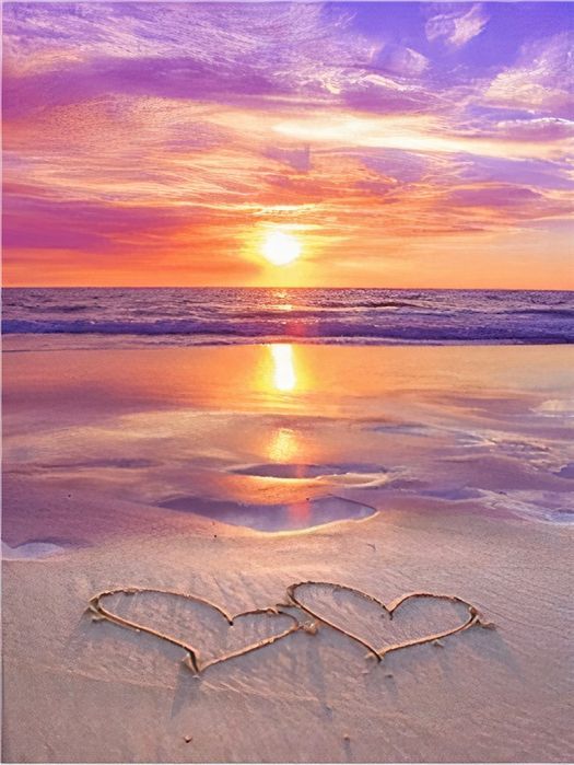 Malowanie po Numerach Plaża Morze Serca Zachód Słońca Obraz z Ramą