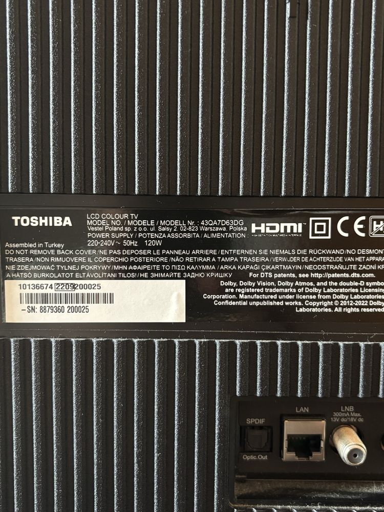 LCD Toshiba 43”- Smartv - modelo 43QA7D63DG