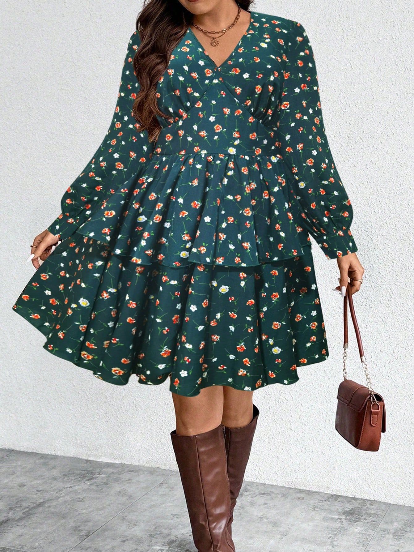 Sukienka Midi Warstwowa Rozkloszowana Boho W Kwiaty Casual Shein Xxl