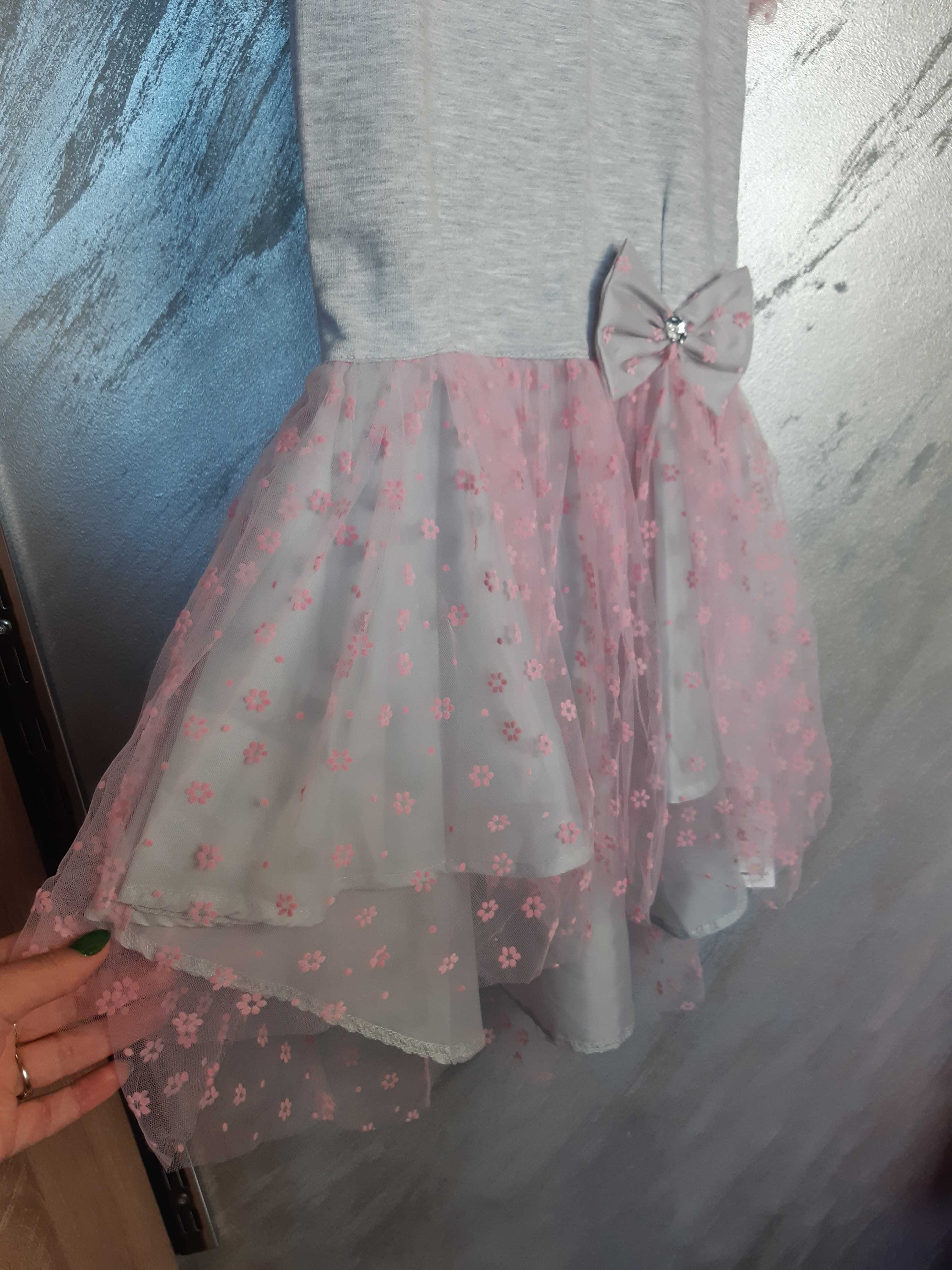 Elegancka sukienka bawełniana różowo-szara 92