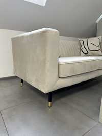 Sofa welur kremowa