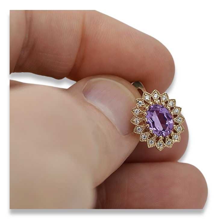 Kolczyki z różowego czerwonego 14k złota 585 z ametystem vec125 W