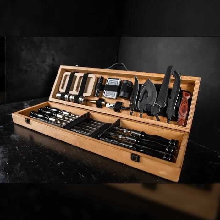 Набор шампуров в деревянном кейсе коробке. Подарочный набор мужчине 30