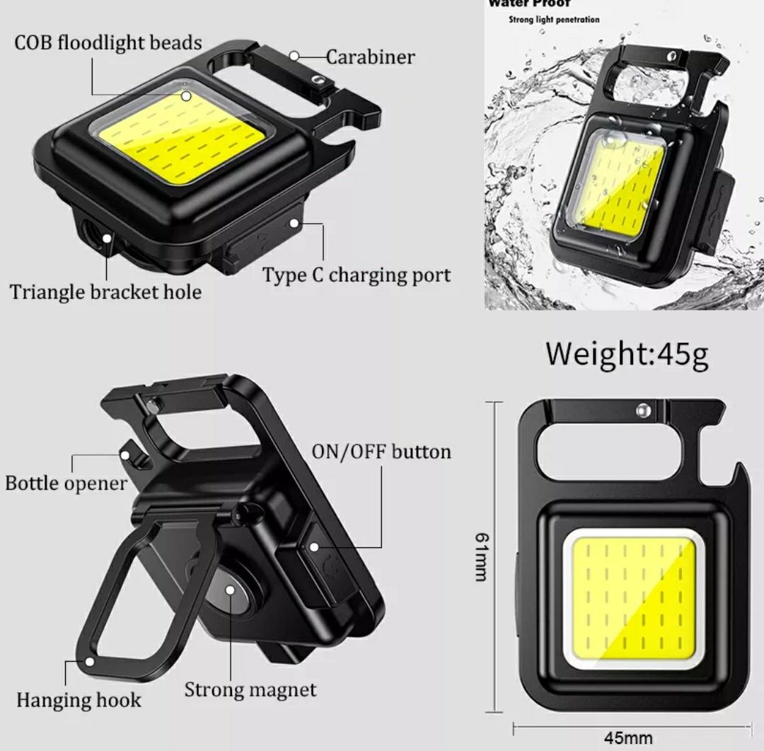 Фонарь брелок + чехол кейс.  Ліхтарик  с карабином и на магните