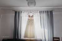 Suknia ślubna śmietankowa brokat kwiaty 3D rozmiar S/M