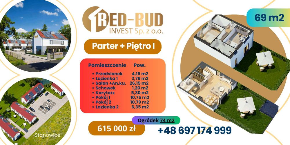 Nowe Szeregi 69 m2 Bezczynszowe, Parking, Fotowoltaika, Ogródek