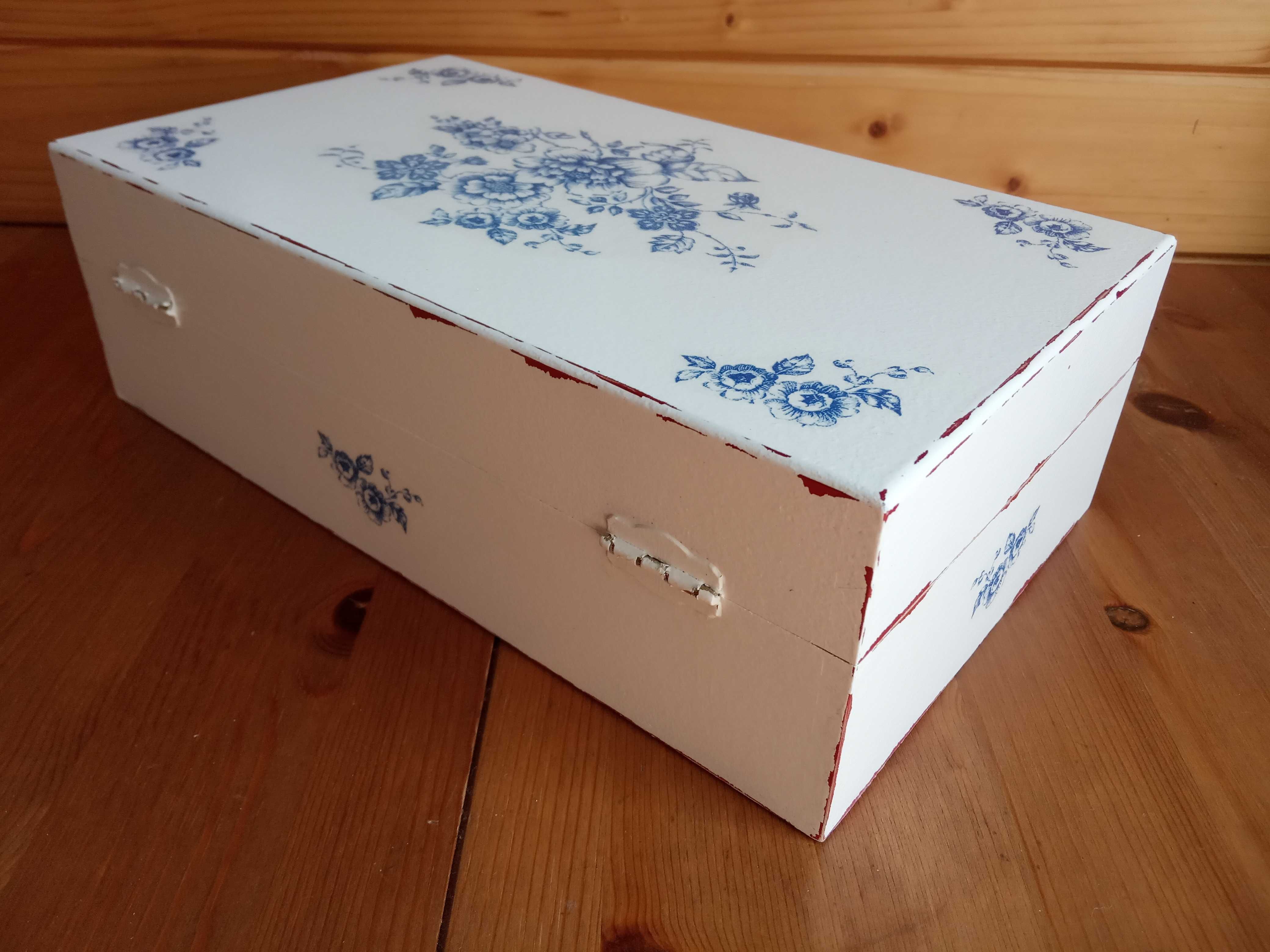 Duże pudełko na herbatę, pojemnik, drewno, decoupage, rękodzieło