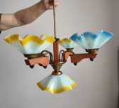 Żyrandol PRL kolorowe szkło kwiaty lampa retro