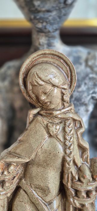 Stara rzeźba sakralna Święta antyk Św. Jadwiga terakota antyk Francja