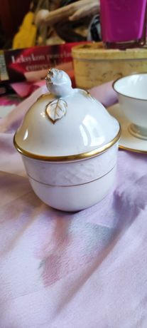 Cukiernica z różą porcelana Schumann Arzberg Bavaria biel złoto
