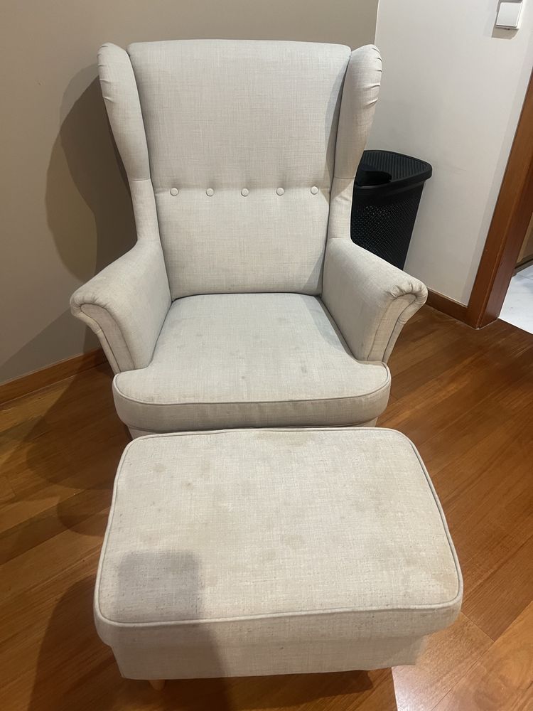 STRANDMON IKEA- Poltrona e Repousa-pés, Kelinge bege
