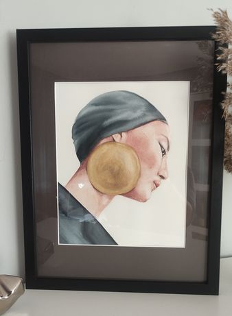 "Gold earring"obraz, akwarela 23x32
