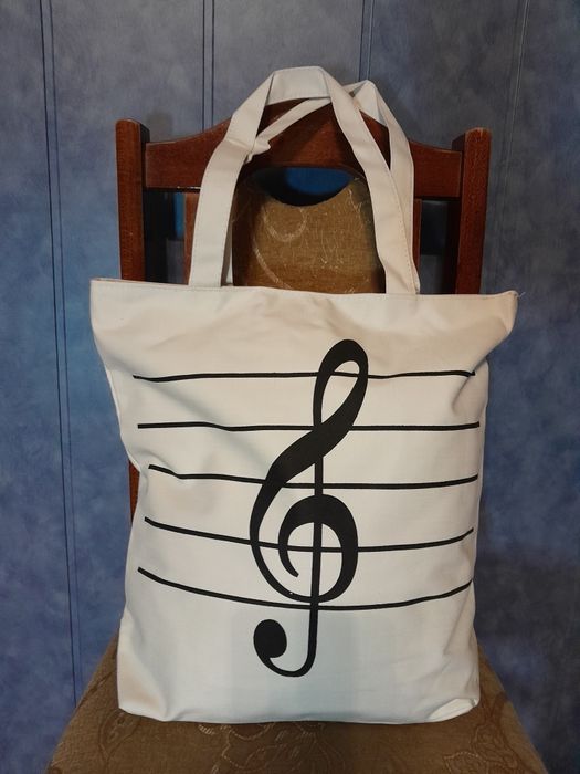 Nowa torba shopper pojemna z nutka biała na zamek