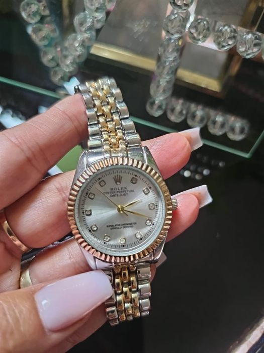 Zegarek klasyczny damski srebrno złoty premium