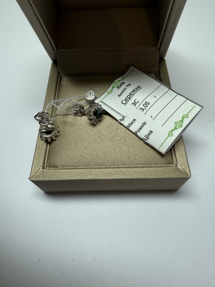 Серьги Tiffany 750 проба, сапфиры Цейлон 1.16 ct, бриллианты 0.40 ct