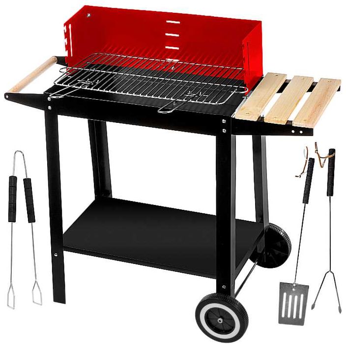 Nowy Grill Węglowy Ogrodowy Na Kołach Półki, Gril Na Brykiet Przenośny
