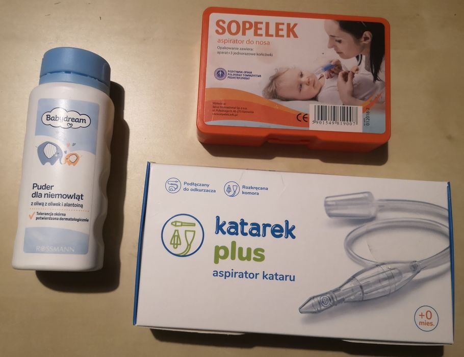 Aspirator do nosa dla niemowląt, Sopelek oraz puder