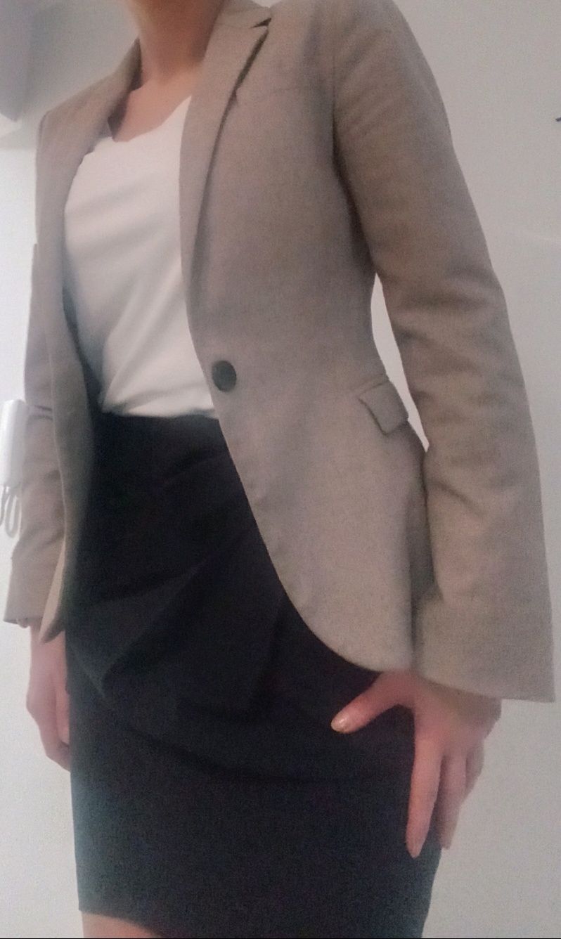 Zara XS 34 beżowy brązowy żakiet marynarka święta praca szkoła