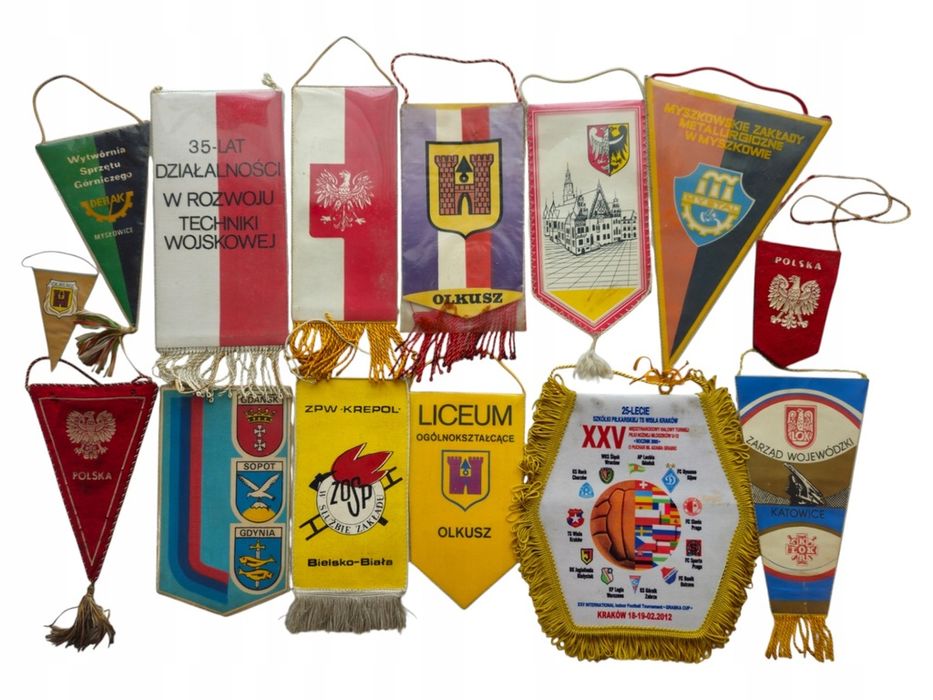 14x Proporczyki Sportowe Okolicznościowe PRL Myszków Wisła Kraków