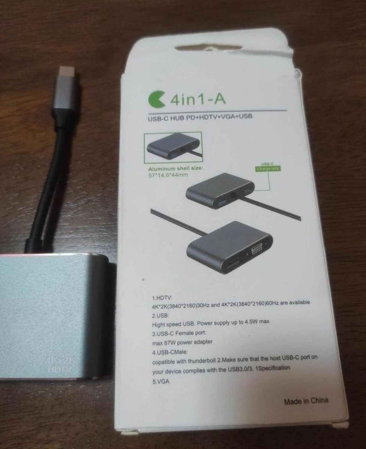 Adaptador hub 4 em 1 type C com porta HDMI, VGA, USB 3.0 e PD